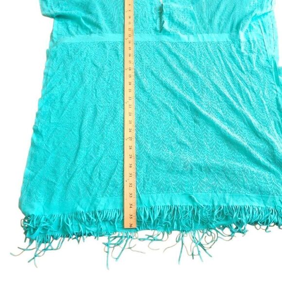 Swim cover up light teal fringe hi low fits S/L - Picture 2 of 5